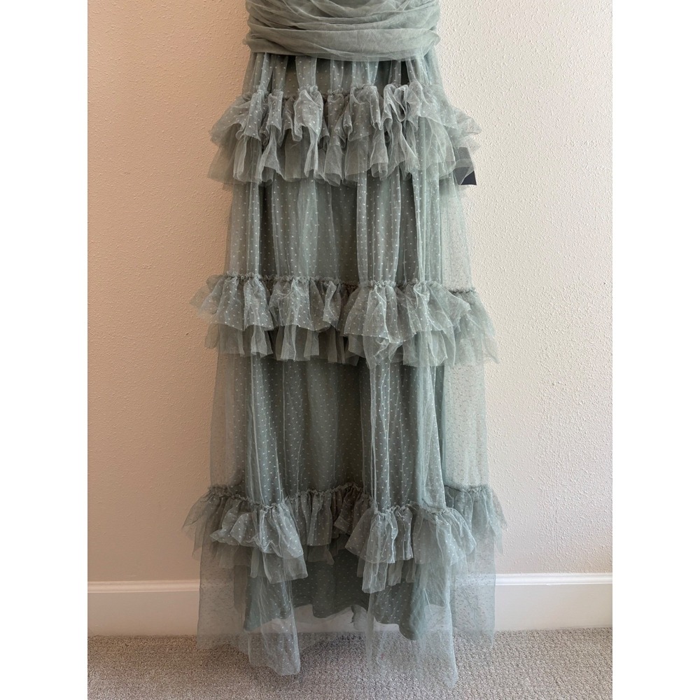 NWT Lulus Pure Radiance Sage Brush Mesh Swiss Dot Tiered Maxi Dress Romantic - Picture 7 of 9